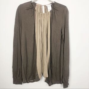 CHLOÉ | Elephant Taupe Draped Top Pintuck Neckline Long Sleeve Women’s Size M